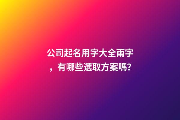 公司起名用字大全兩字，有哪些選取方案嗎？